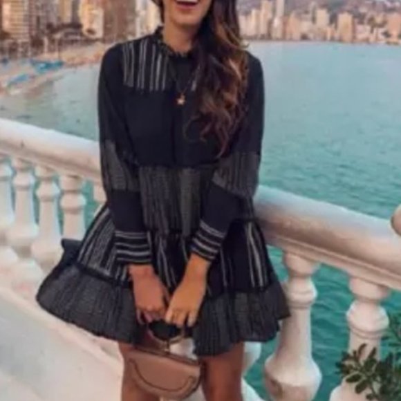 Zara Black White Patchwork Boho Dress - Picture 5 of 8
